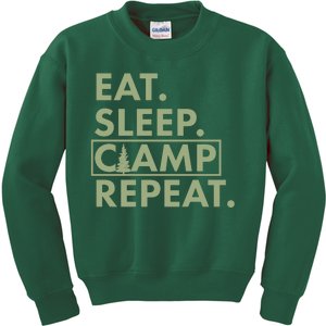 Eat Sleep Camp Repeat Camping Fan Kids Sweatshirt