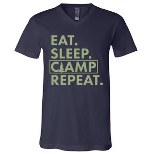 Eat Sleep Camp Repeat Camping Fan V-Neck T-Shirt