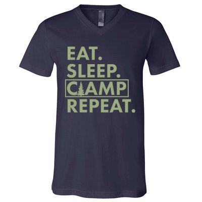 Eat Sleep Camp Repeat Camping Fan V-Neck T-Shirt