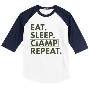 Eat Sleep Camp Repeat Camping Fan Baseball Sleeve Shirt