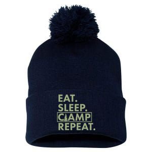 Eat Sleep Camp Repeat Camping Fan Pom Pom 12in Knit Beanie