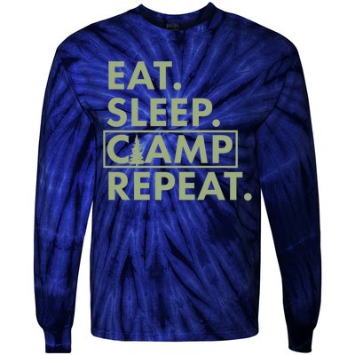 Eat Sleep Camp Repeat Camping Fan Tie-Dye Long Sleeve Shirt