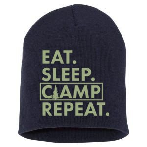 Eat Sleep Camp Repeat Camping Fan Short Acrylic Beanie