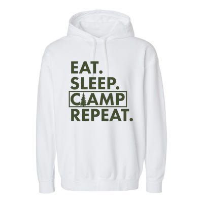 Eat Sleep Camp Repeat Camping Fan Garment-Dyed Fleece Hoodie