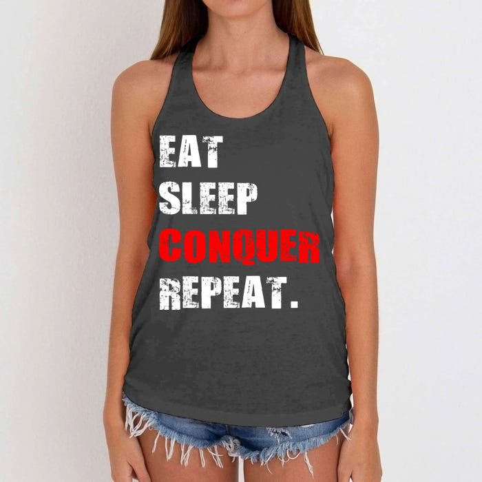 Eat Sleep Conquer Repeat Women's Knotted Racerback Tank