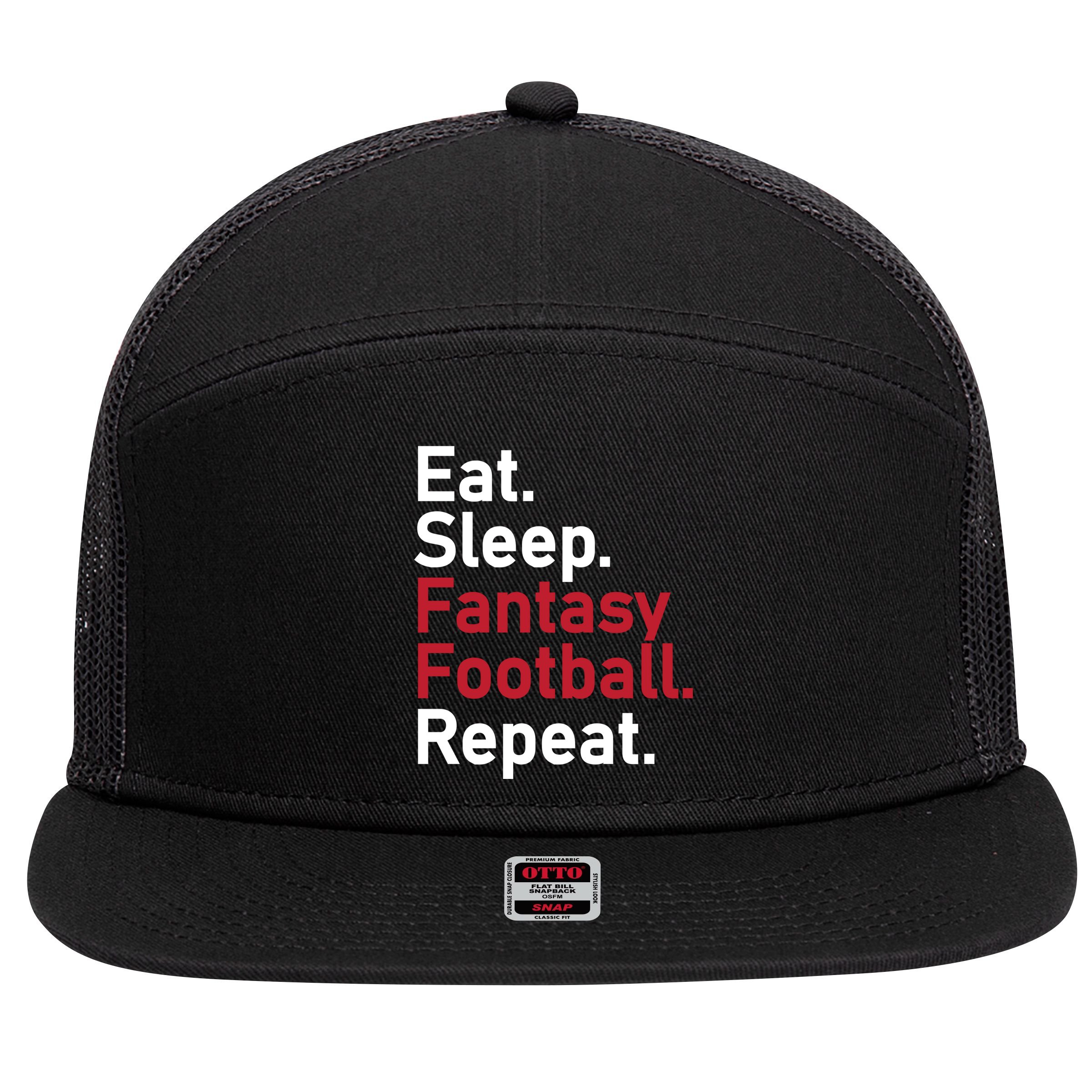 Eat Sleep Fantasy Football Repeat 7 Panel Mesh Trucker Snapback Hat