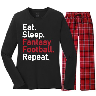 Eat Sleep Fantasy Football Repeat Women's Long Sleeve Flannel Pajama Set 