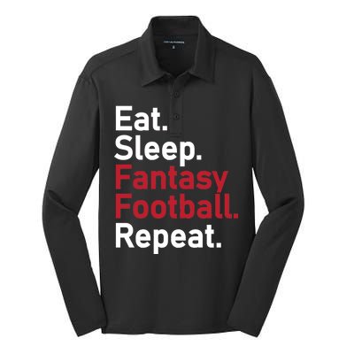 Eat Sleep Fantasy Football Repeat Silk Touch Performance Long Sleeve Polo