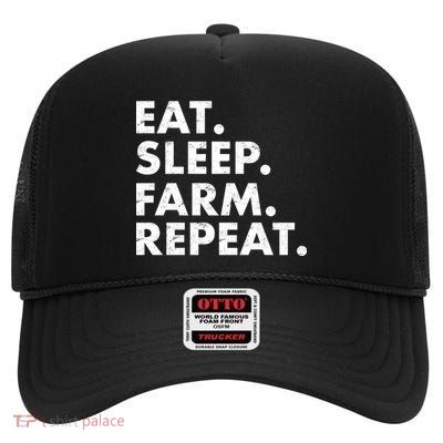 Eat Sleep Farm Repeat High Crown Mesh Back Trucker Hat