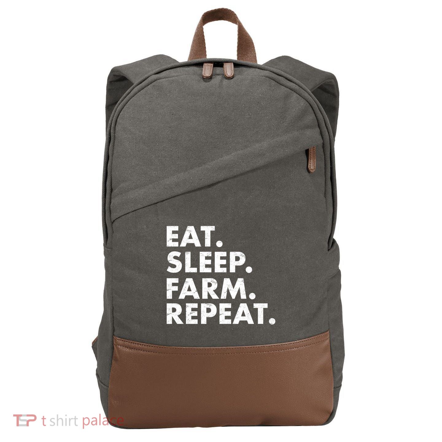 Eat Sleep Farm Repeat Cotton Canvas Backpack