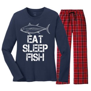 Eat Sleep Fish Fishing Fanatic Women's Long Sleeve Flannel Pajama Set 