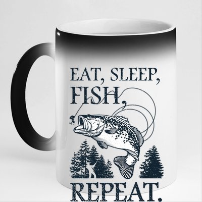 Eat Sleep Fish Repeat 11oz Black Color Changing Mug