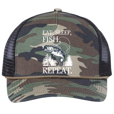 Eat Sleep Fish Repeat Retro Rope Trucker Hat Cap