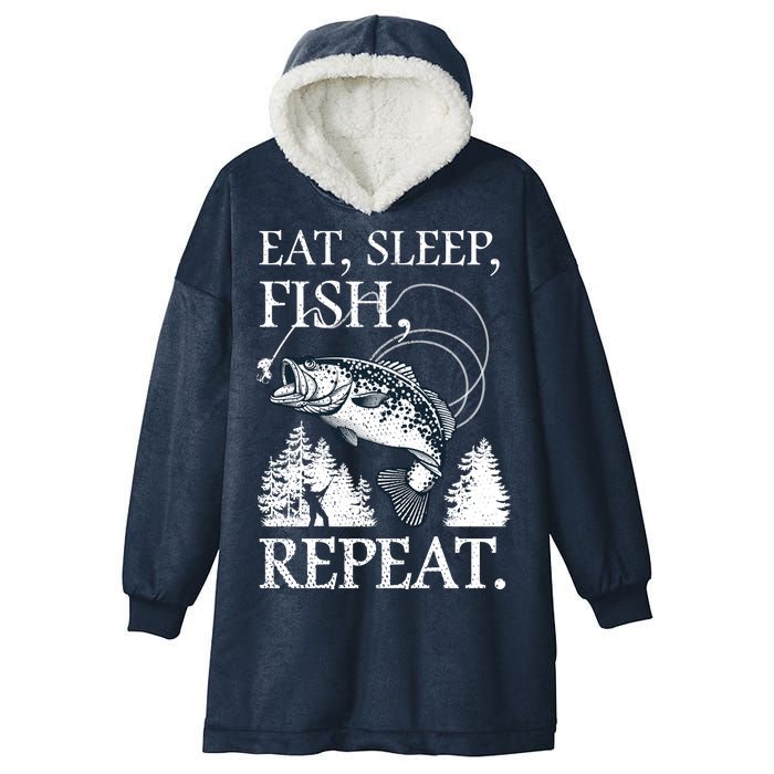 Eat Sleep Fish Repeat Hooded Wearable Blanket