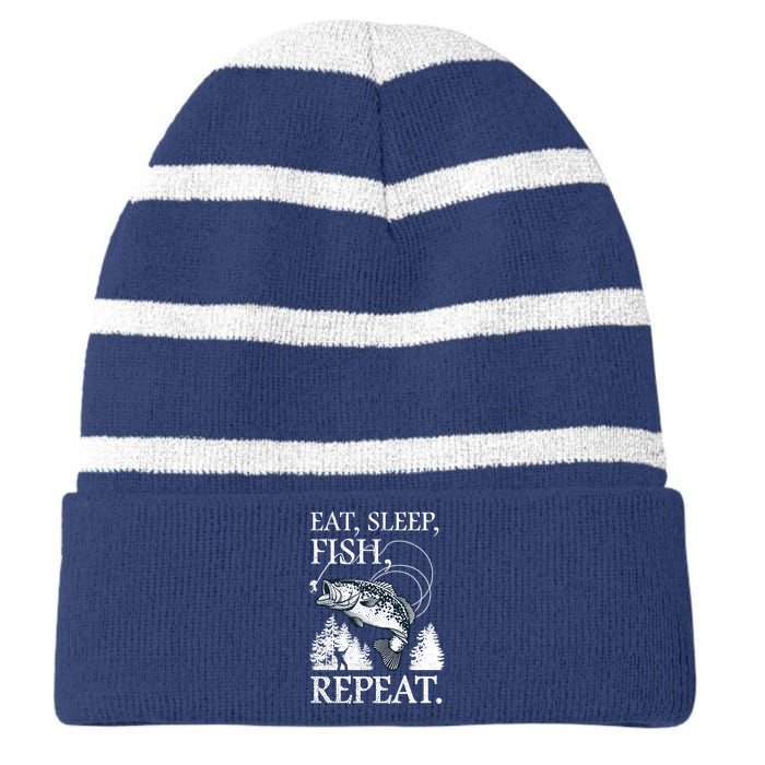 Eat Sleep Fish Repeat Striped Beanie with Solid Band