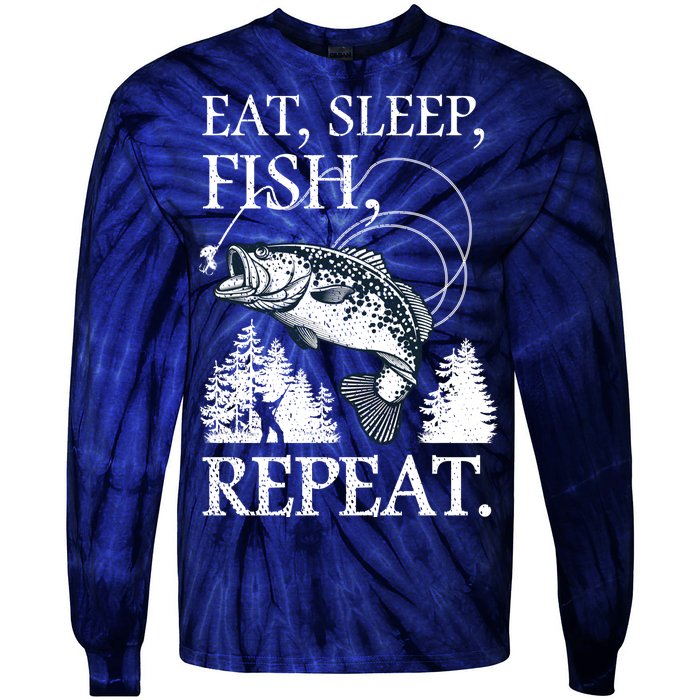 Eat Sleep Fish Repeat Tie-Dye Long Sleeve Shirt