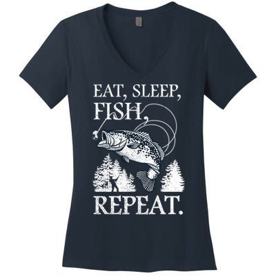 Eat Sleep Fish Repeat Women's V-Neck T-Shirt