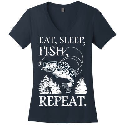 Eat Sleep Fish Repeat Women's V-Neck T-Shirt