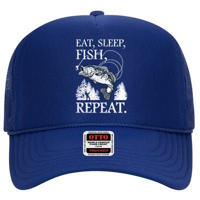 Eat Sleep Fish Repeat High Crown Mesh Back Trucker Hat