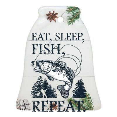 Eat Sleep Fish Repeat Ceramic Bell Ornament