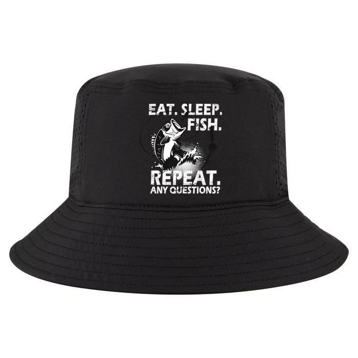 Eat Sleep Fish Repeat Any Questions Cool Comfort Performance Bucket Hat