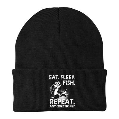 Eat Sleep Fish Repeat Any Questions Knit Cap Winter Beanie