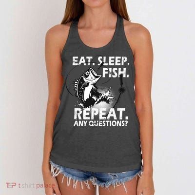 Eat Sleep Fish Repeat Any Questions Women's Knotted Racerback Tank