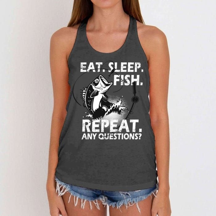 Eat Sleep Fish Repeat Any Questions Women's Knotted Racerback Tank