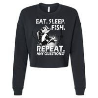Eat Sleep Fish Repeat Any Questions Cropped Pullover Crew