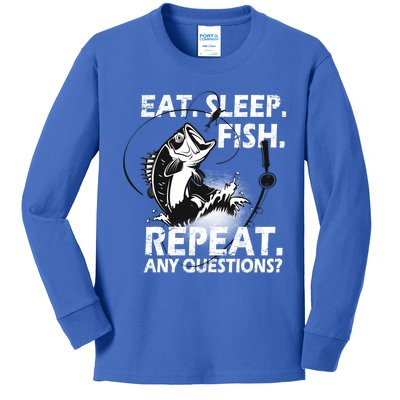 Eat Sleep Fish Repeat Any Questions Kids Long Sleeve Shirt