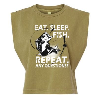 Eat Sleep Fish Repeat Any Questions Garment-Dyed Women's Muscle Tee