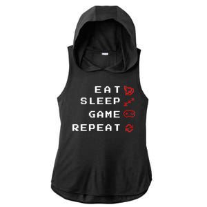 Eat Sleep Game Repeat Ladies PosiCharge Tri-Blend Wicking Draft Hoodie Tank