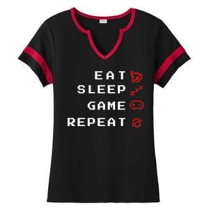 Eat Sleep Game Repeat Ladies Halftime Notch Neck Tee