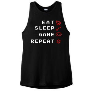 Eat Sleep Game Repeat Ladies PosiCharge Tri-Blend Wicking Tank