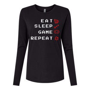 Eat Sleep Game Repeat Womens Cotton Relaxed Long Sleeve T-Shirt