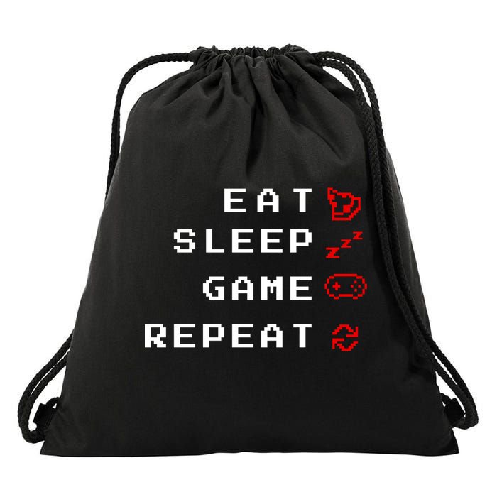 Eat Sleep Game Repeat Drawstring Bag