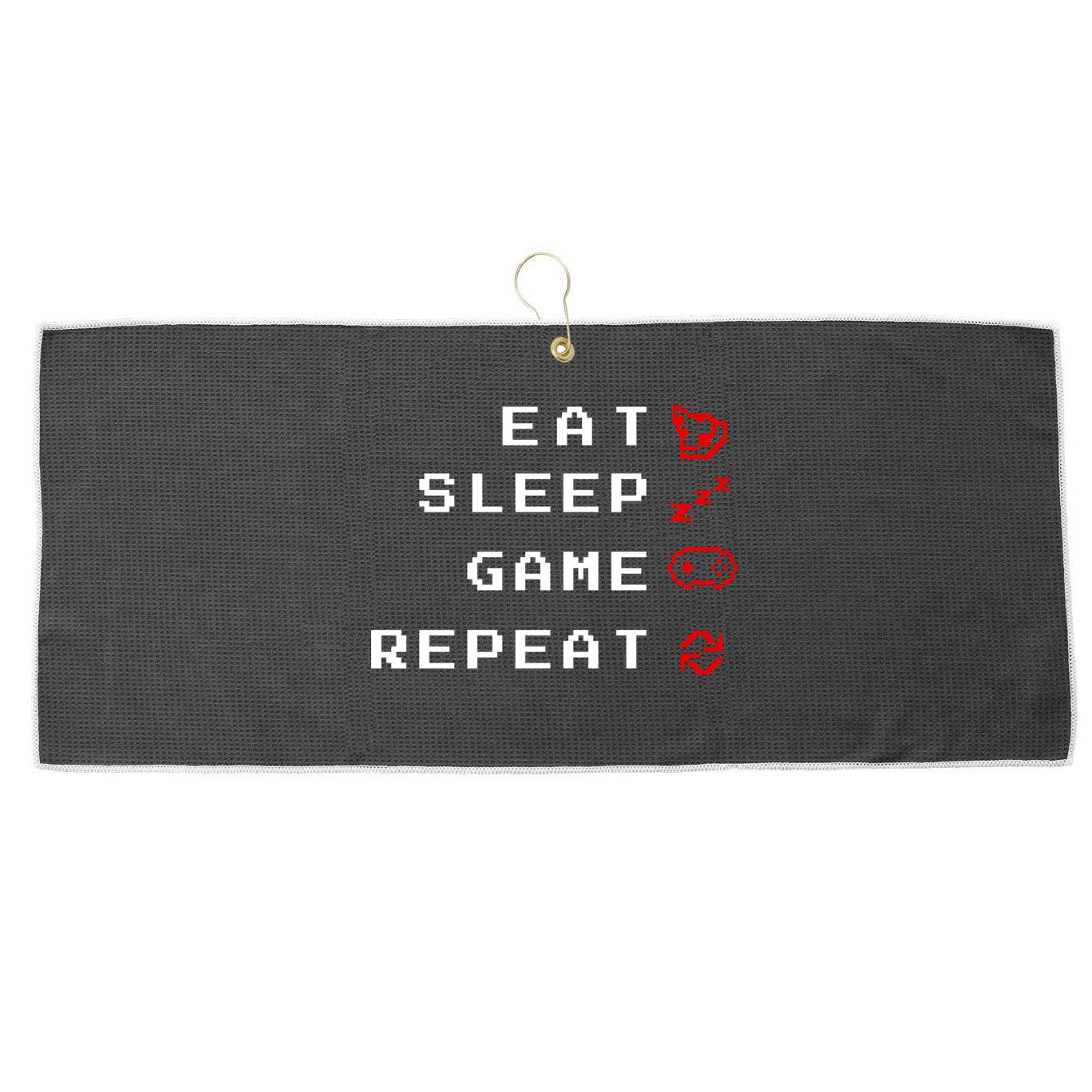 Eat Sleep Game Repeat Large Microfiber Waffle Golf Towel