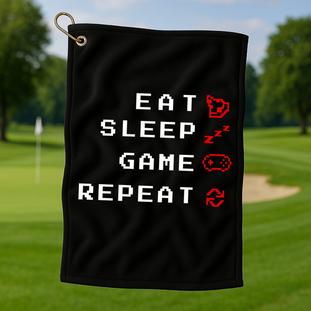 Eat Sleep Game Repeat Golf Towel