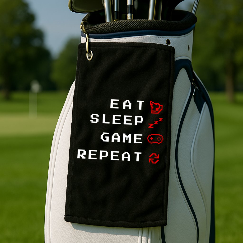 Eat Sleep Game Repeat Golf Towel