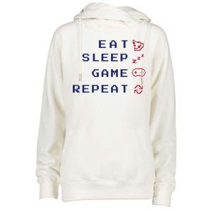 Eat Sleep Game Repeat Womens Funnel Neck Pullover Hood