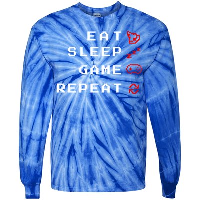 Eat Sleep Game Repeat Tie-Dye Long Sleeve Shirt