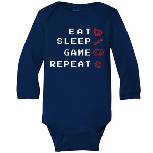 Eat Sleep Game Repeat Baby Long Sleeve Bodysuit