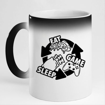 Eat Sleep Game Repeat Funny Gamer 11oz Black Color Changing Mug