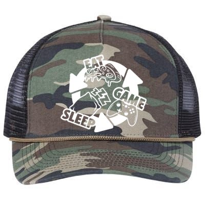 Eat Sleep Game Repeat Funny Gamer Retro Rope Trucker Hat Cap