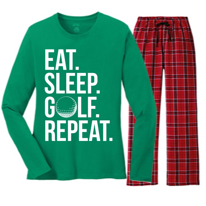 Eat Sleep Golf Repeat Women's Long Sleeve Flannel Pajama Set 