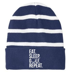 Eat Sleep Golf Repeat Striped Beanie with Solid Band