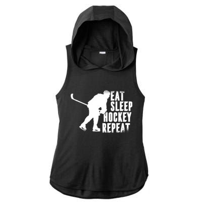 Eat Sleep Hockey Repeat Ladies PosiCharge Tri-Blend Wicking Draft Hoodie Tank