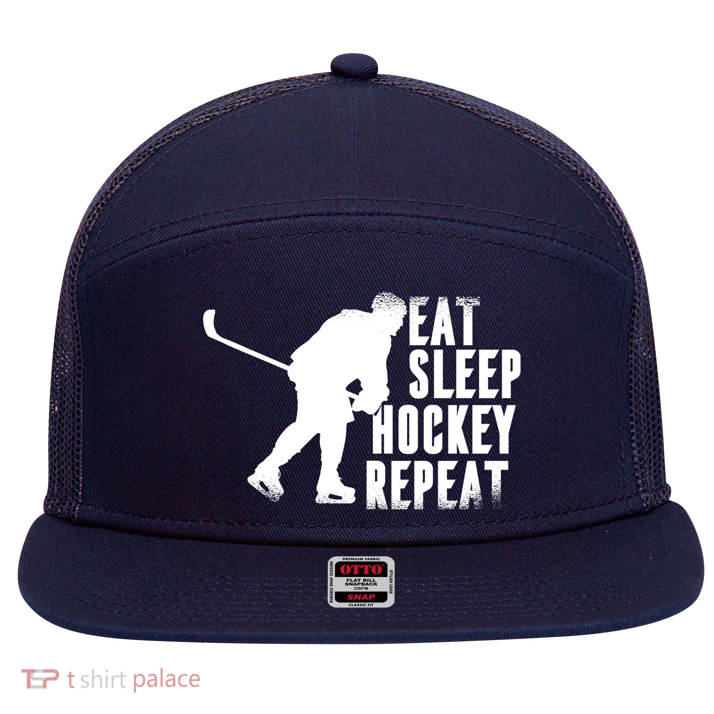 Eat Sleep Hockey Repeat 7 Panel Mesh Trucker Snapback Hat