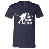 Eat Sleep Hockey Repeat V-Neck T-Shirt