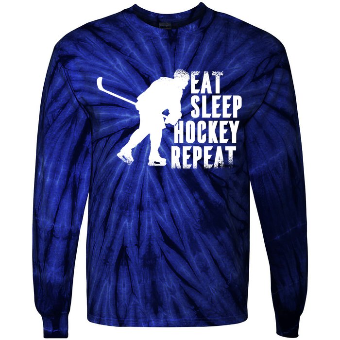 Eat Sleep Hockey Repeat Tie-Dye Long Sleeve Shirt